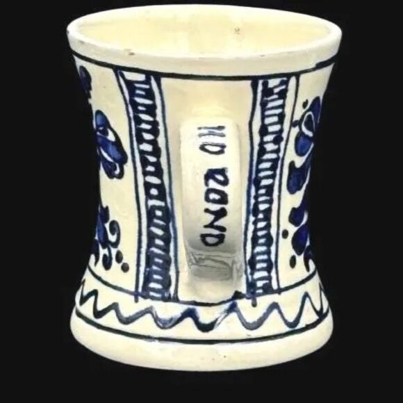 Vintage Korond Hand Painted Romanian Folk Art Pottery Cobalt Blue/White Mug - Picture 3 of 8